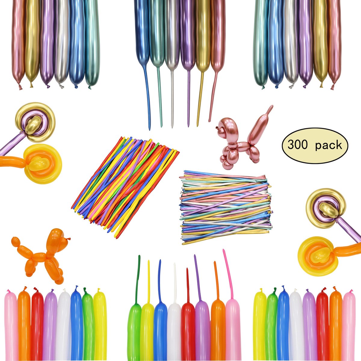 300 Modelleer Ballonnen MagieQ (mix+Metallic)Assorti kleuren Draaiende , lange ballonnen, magisch ballonen Feest|Party|Decoratie|versiering